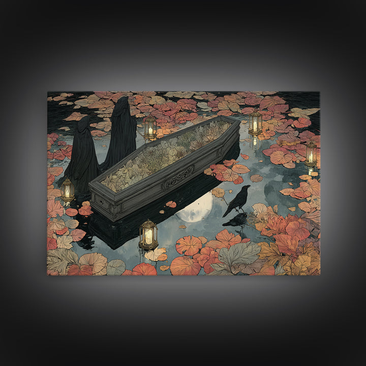 The Floating Coffin Garden - Procession Scene, Gothic Home Decor, Landscape Wall Art, Canvas Print, Halloween Home Decor, Gothic Wall Art