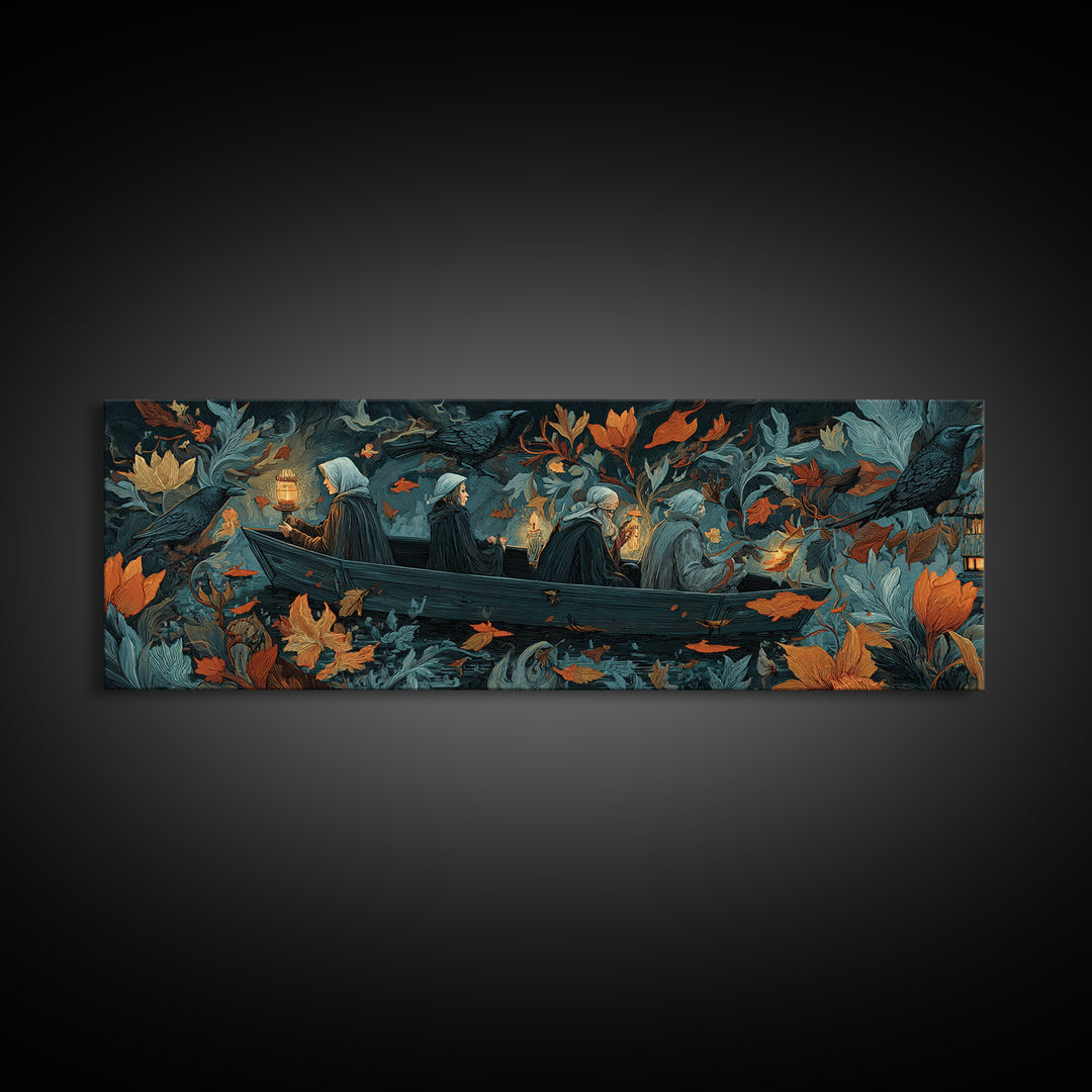 The Floating Coffin Garden - Procession Scene, Halloween Wall Art, Extra Wide Wall Art, Framed Canvas Print, Halloween Home Decor