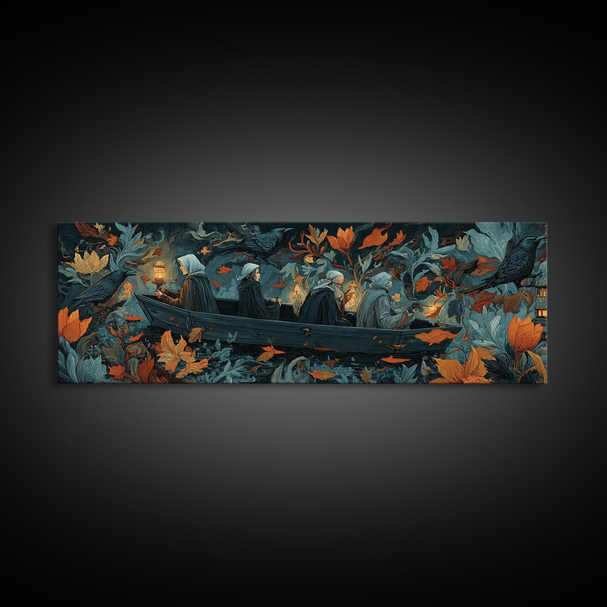 The Floating Coffin Garden - Procession Scene, Halloween Wall Art, Extra Wide Wall Art, Framed Canvas Print, Halloween Home Decor