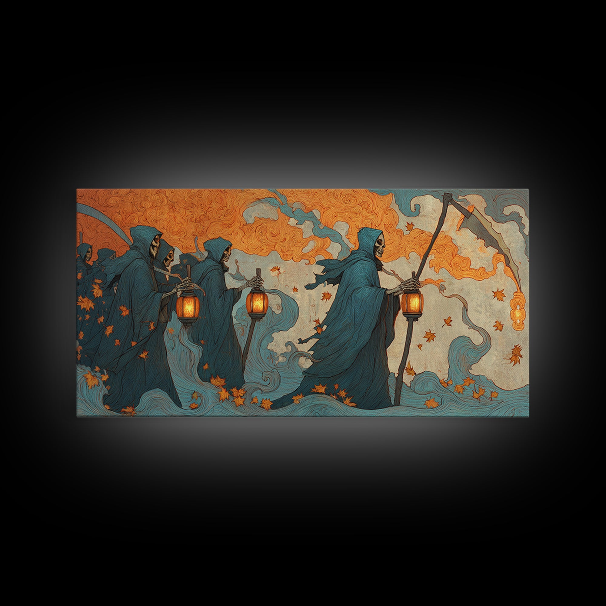 The Autumn Reaper Parade - Icon Portrait, Dark Fantasy Wall Art, Wide Panoramic Art, Canvas Print, Halloween Home Decor, Gothic Wall Art