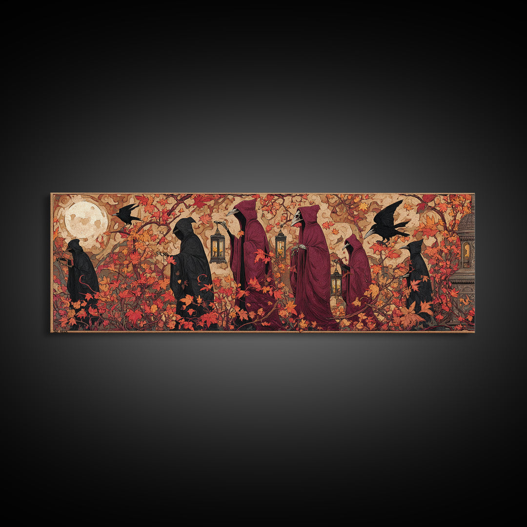 The Autumn Reaper Parade - Icon Portrait, Occult Wall Decor, Extra Wide Wall Art, Canvas Print, Halloween Home Decor, Gothic Wall Art