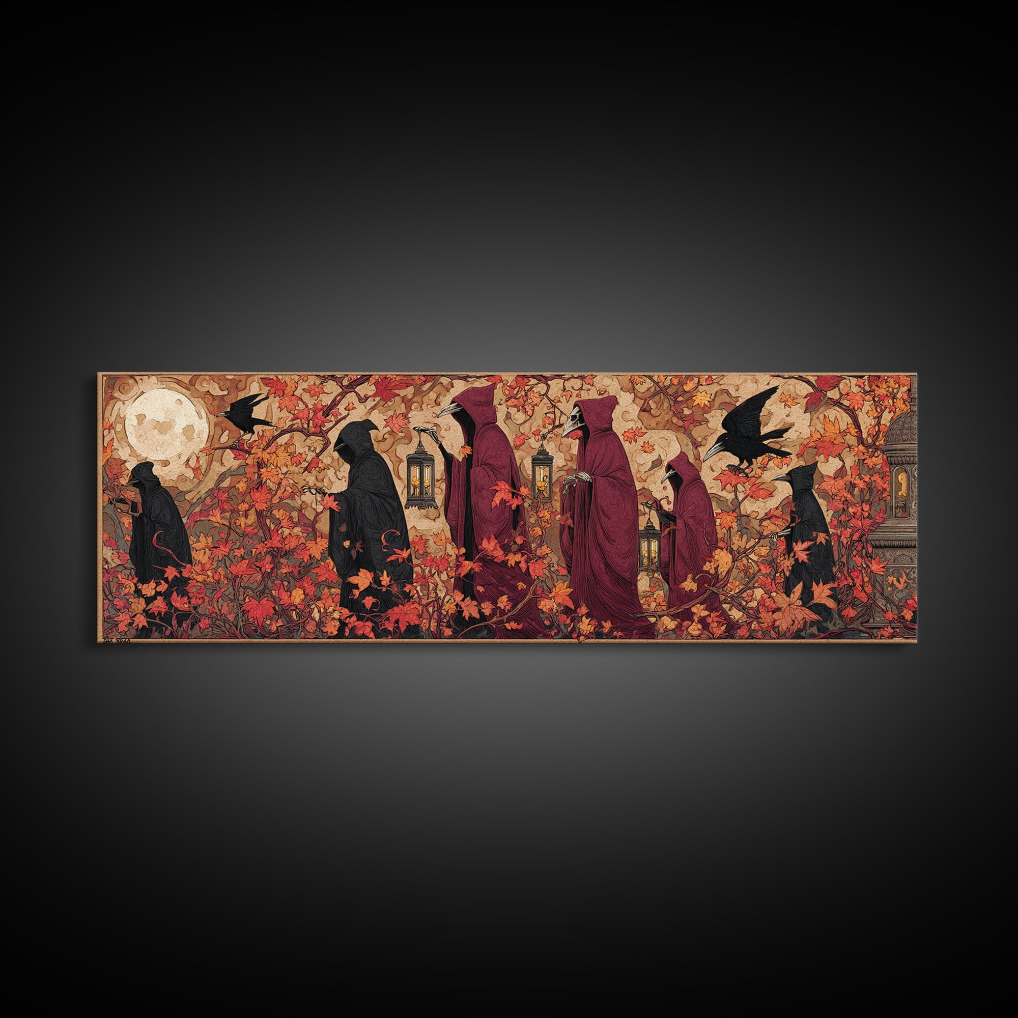 The Autumn Reaper Parade - Icon Portrait, Occult Wall Decor, Extra Wide Wall Art, Canvas Print, Halloween Home Decor, Gothic Wall Art