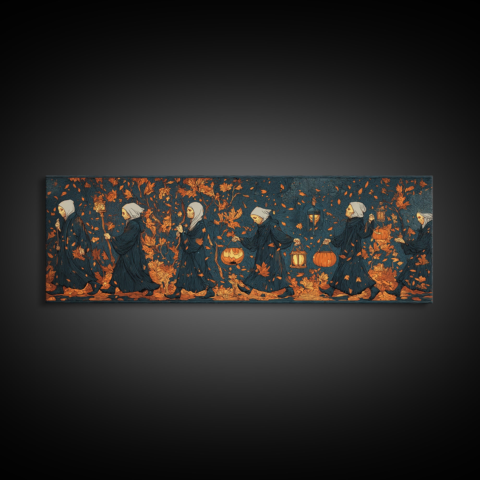 The Autumn Reaper Parade - Procession Scene, Gothic Home Decor, Extra Wide Wall Art, Canvas Print, Halloween Home Decor, Gothic Wall Art