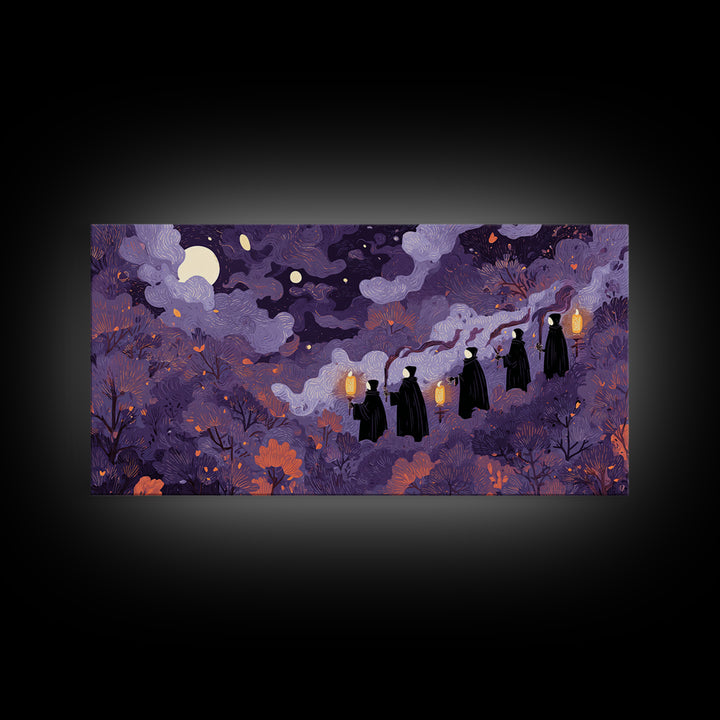 The Autumn Reaper Parade - Surreal Celestial Vision, Gothic Home Decor, Wide Panoramic Art, Canvas Print, Halloween Home Decor