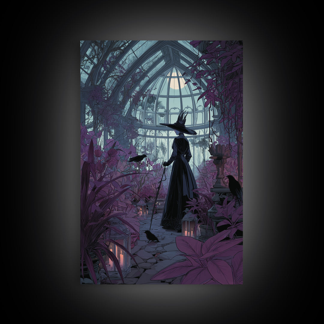 The Witch Queen Greenhouse - Icon Portrait, Macabre Halloween Art, Vertical Wall Art, Framed Canvas Print, Halloween Home Decor