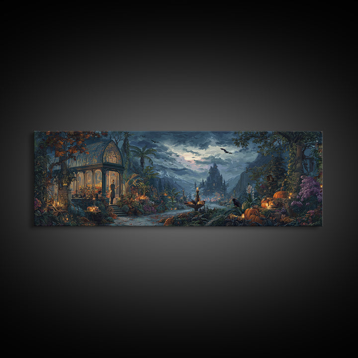 The Witch Queen Greenhouse - Environmental Panorama, Dark Fantasy Wall Art, Extra Wide Wall Art, Canvas Print, Halloween Home Decor