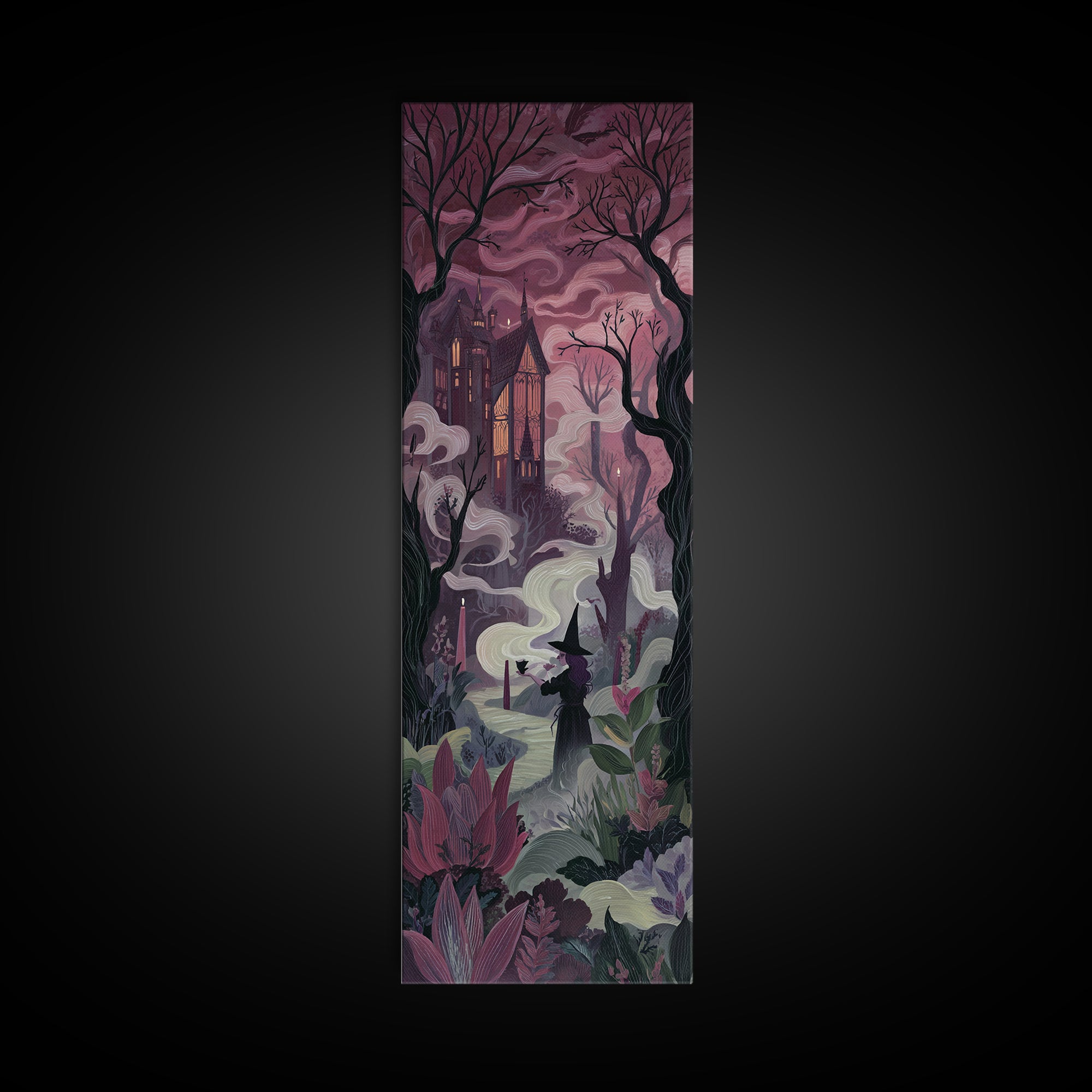 The Witch Queen Greenhouse - Environmental Panorama, Occult Wall Decor, Tall Narrow Wall Art, Canvas Print, Halloween Home Decor
