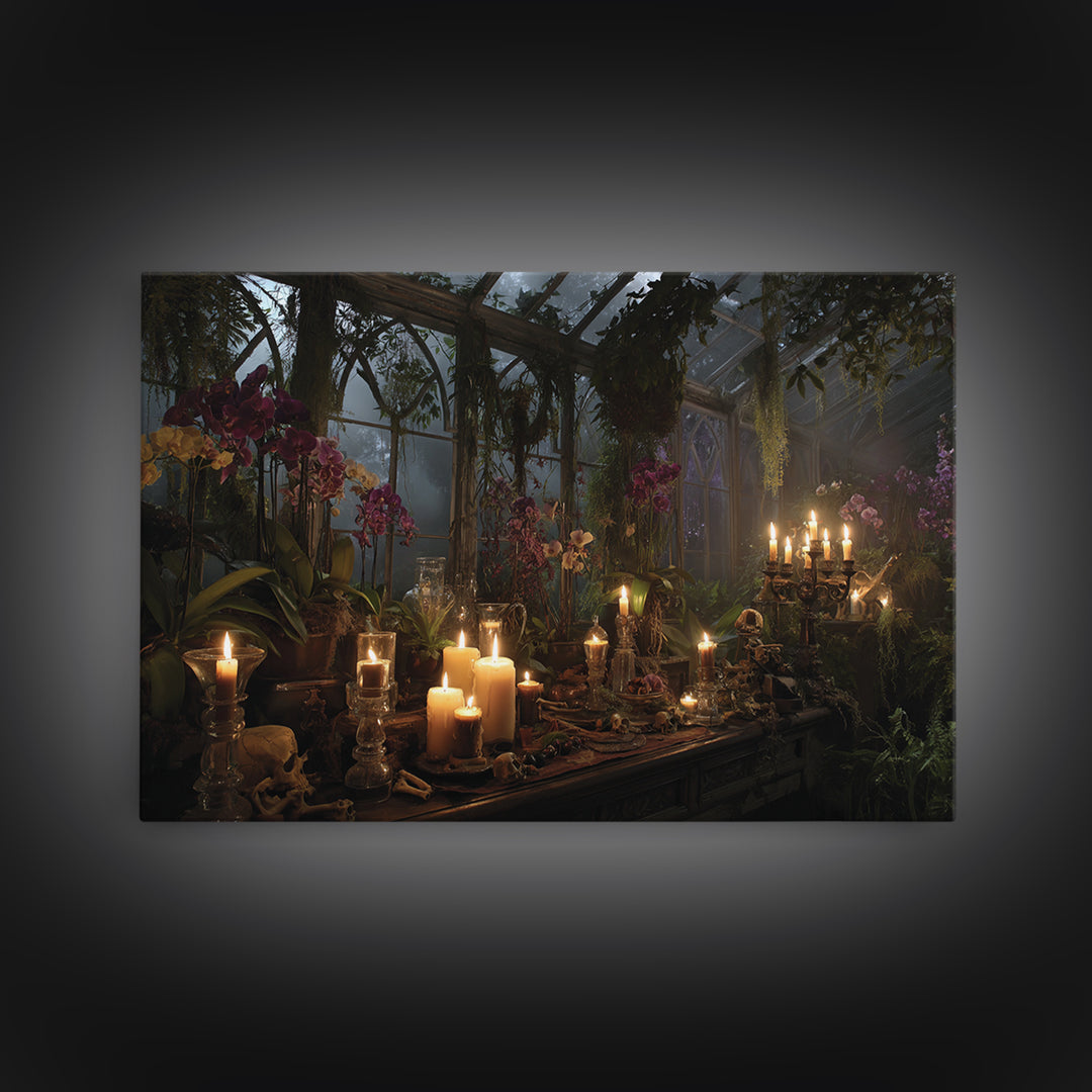 The Witch Queen Greenhouse - Occult Still Life, Dark Fantasy Wall Art, Landscape Wall Art, Canvas Print, Halloween Home Decor