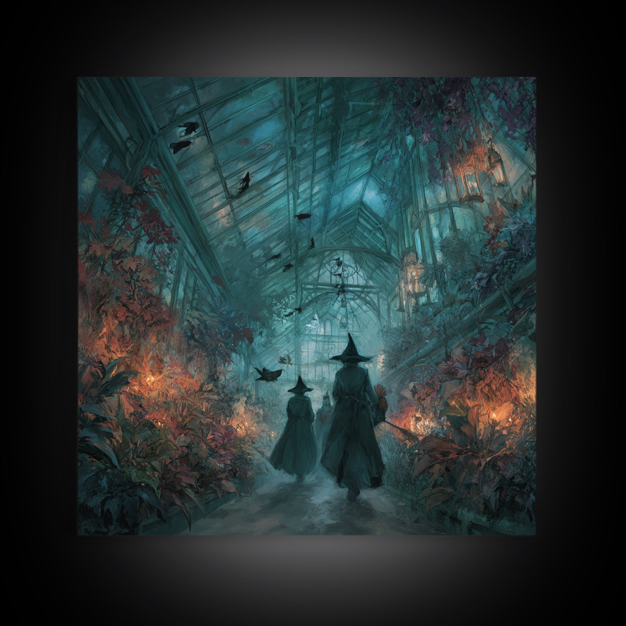 The Witch Queen Greenhouse - Procession Scene, Dark Fantasy Wall Art, Square Wall Art, Canvas Print, Halloween Home Decor, Gothic Wall Art