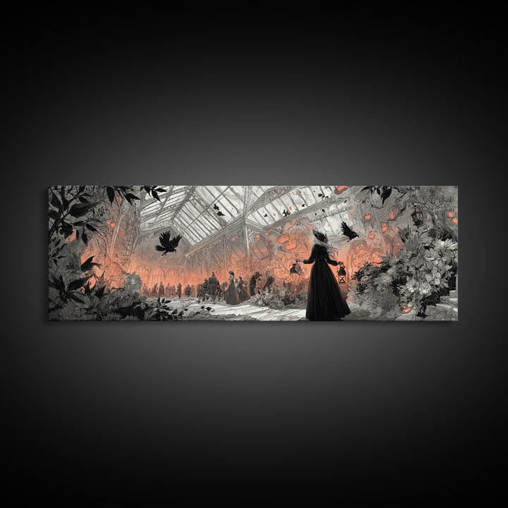 The Witch Queen Greenhouse - Procession Scene, Gothic Home Decor, Extra Wide Wall Art, Canvas Print, Halloween Home Decor, Gothic Wall Art