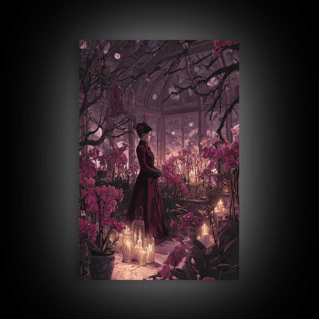 The Witch Queen Greenhouse - Surreal Celestial Vision, Gothic Home Decor, Vertical Wall Art, Canvas Print, Halloween Home Decor