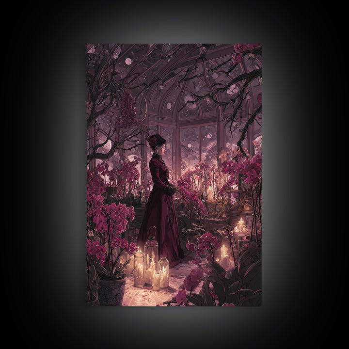 The Witch Queen Greenhouse - Surreal Celestial Vision, Gothic Home Decor, Vertical Wall Art, Canvas Print, Halloween Home Decor