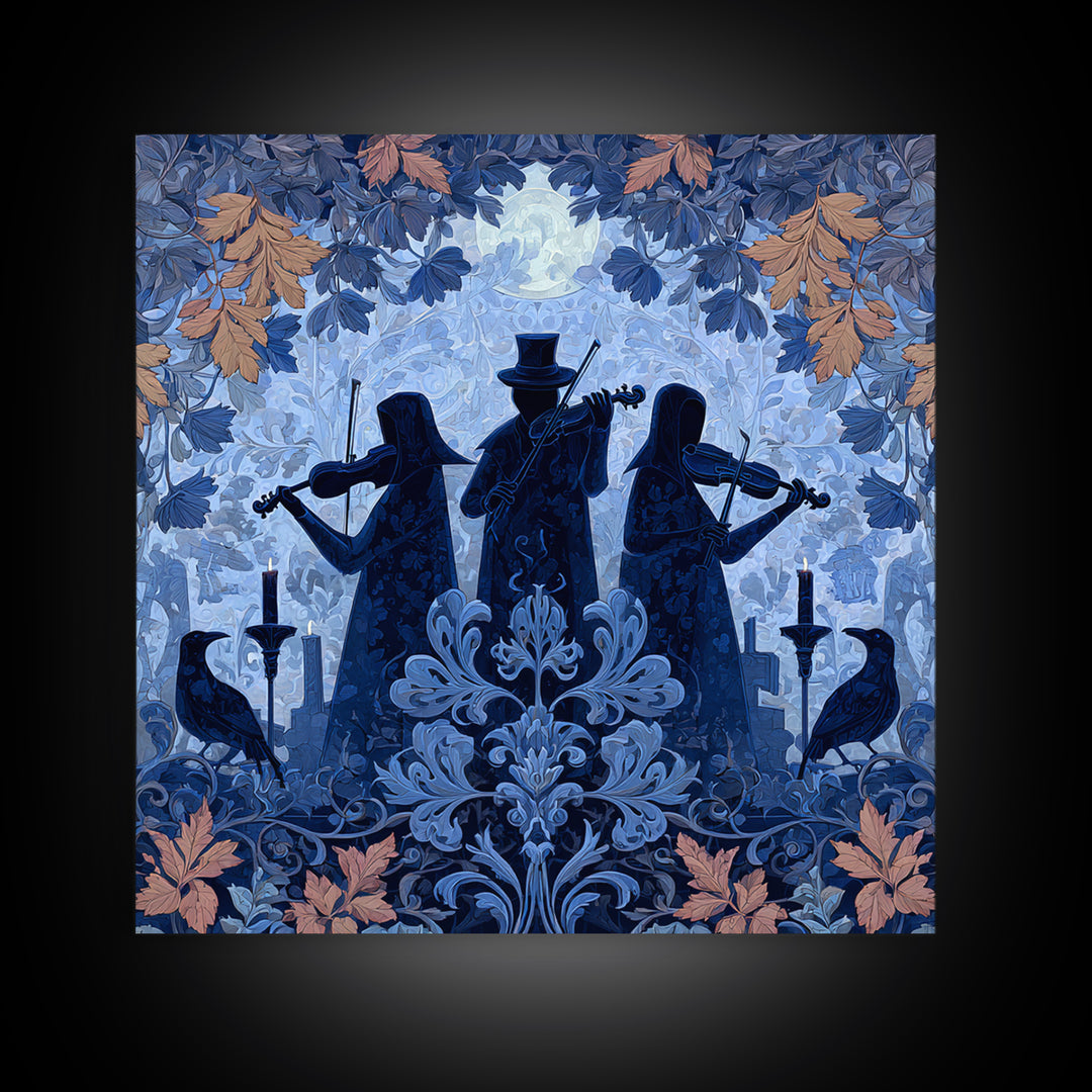 The Ghostly Violin Procession - Icon Portrait, Spooky Wall Decor, Square Wall Art, Framed Canvas Print, Halloween Home Decor