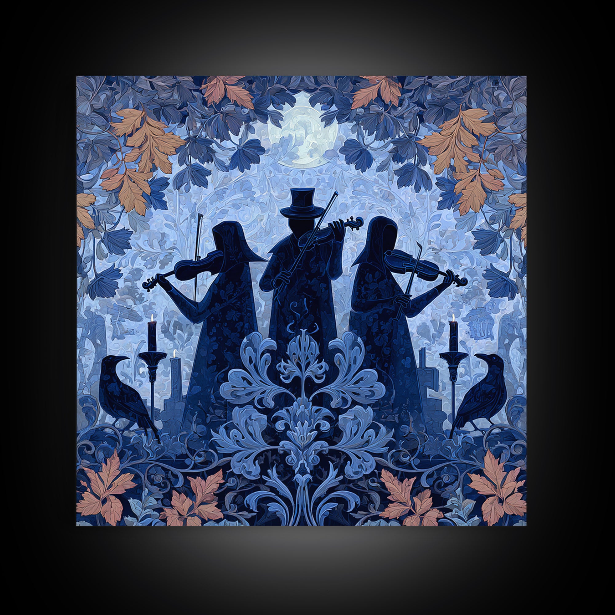 The Ghostly Violin Procession - Icon Portrait, Spooky Wall Decor, Square Wall Art, Framed Canvas Print, Halloween Home Decor