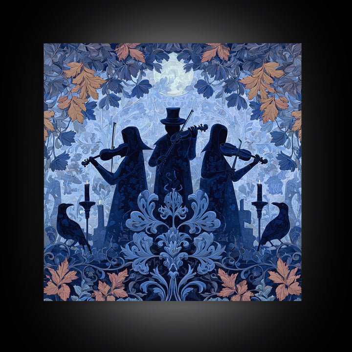 The Ghostly Violin Procession - Icon Portrait, Spooky Wall Decor, Square Wall Art, Framed Canvas Print, Halloween Home Decor