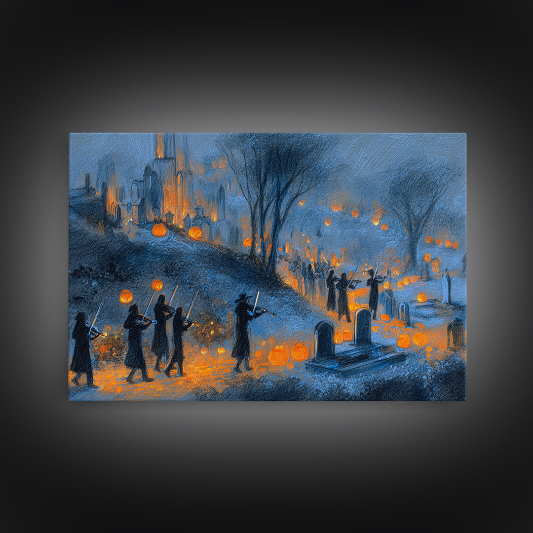 The Ghostly Violin Procession - Environmental Panorama, Gothic Home Decor, Landscape Wall Art, Canvas Print, Halloween Home Decor