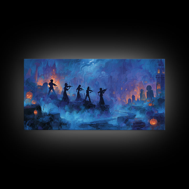 The Ghostly Violin Procession - Environmental Panorama, Occult Wall Decor, Wide Panoramic Art, Canvas Print, Halloween Home Decor