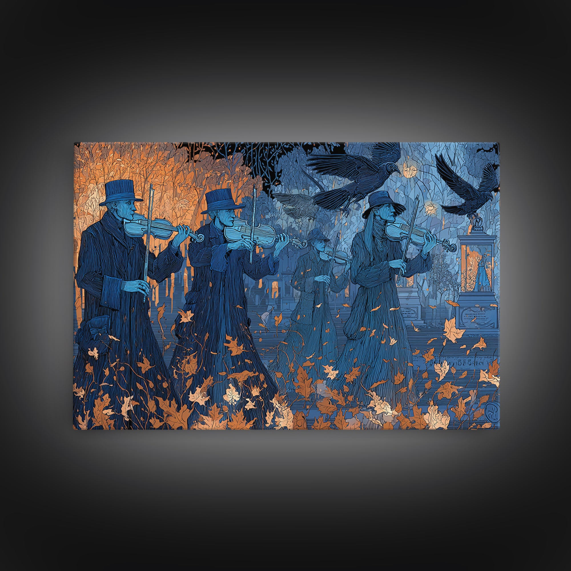 The Ghostly Violin Procession - Procession Scene, Halloween Wall Art, Landscape Wall Art, Framed Canvas Print, Halloween Home Decor
