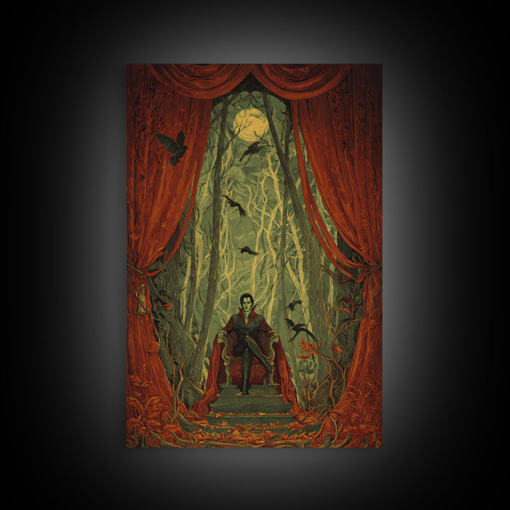 The Velvet Vampire Conservatory - Icon Portrait, Macabre Halloween Art, Vertical Wall Art, Framed Canvas Print, Halloween Home Decor