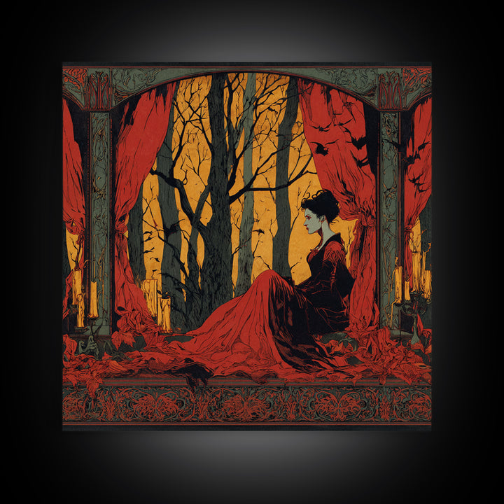 The Velvet Vampire Conservatory - Icon Portrait, Dark Fantasy Wall Art, Square Wall Art, Canvas Print, Halloween Home Decor, Gothic Wall Art
