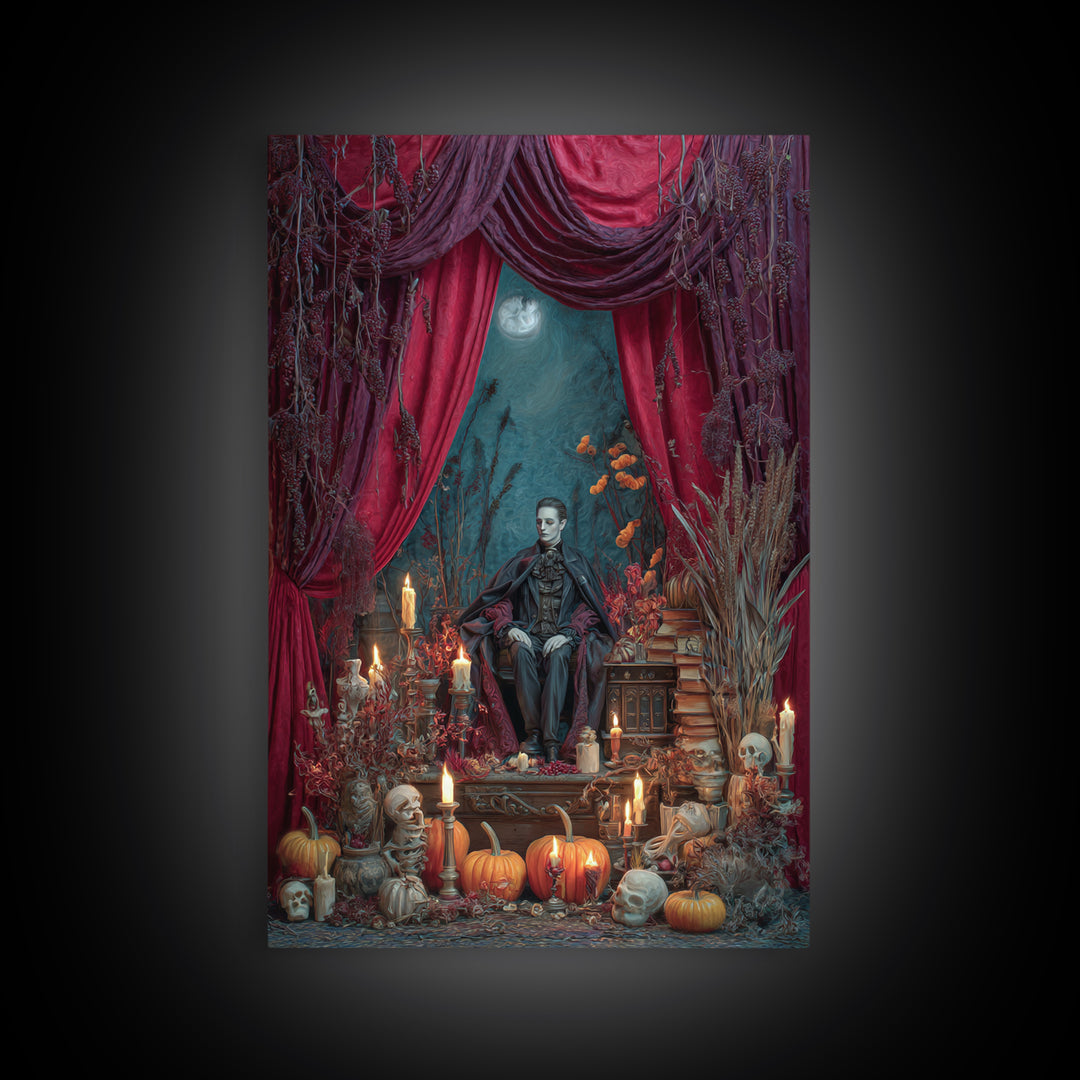 The Velvet Vampire Conservatory - Occult Still Life, Macabre Halloween Art, Vertical Wall Art, Framed Canvas Print, Halloween Home Decor