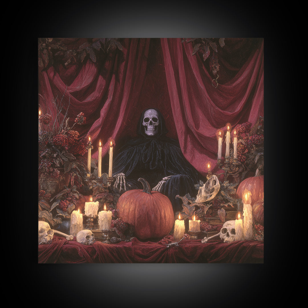 The Velvet Vampire Conservatory - Occult Still Life, Macabre Halloween Art, Square Wall Art, Framed Canvas Print, Halloween Home Decor