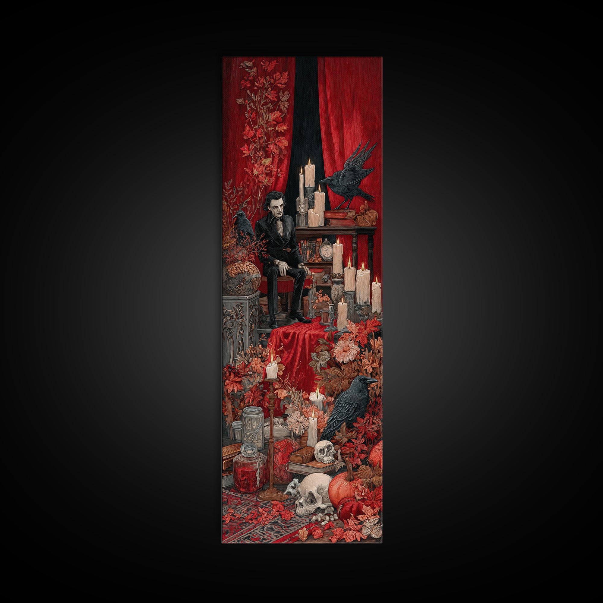 The Velvet Vampire Conservatory - Occult Still Life, Occult Wall Decor, Tall Narrow Wall Art, Canvas Print, Halloween Home Decor