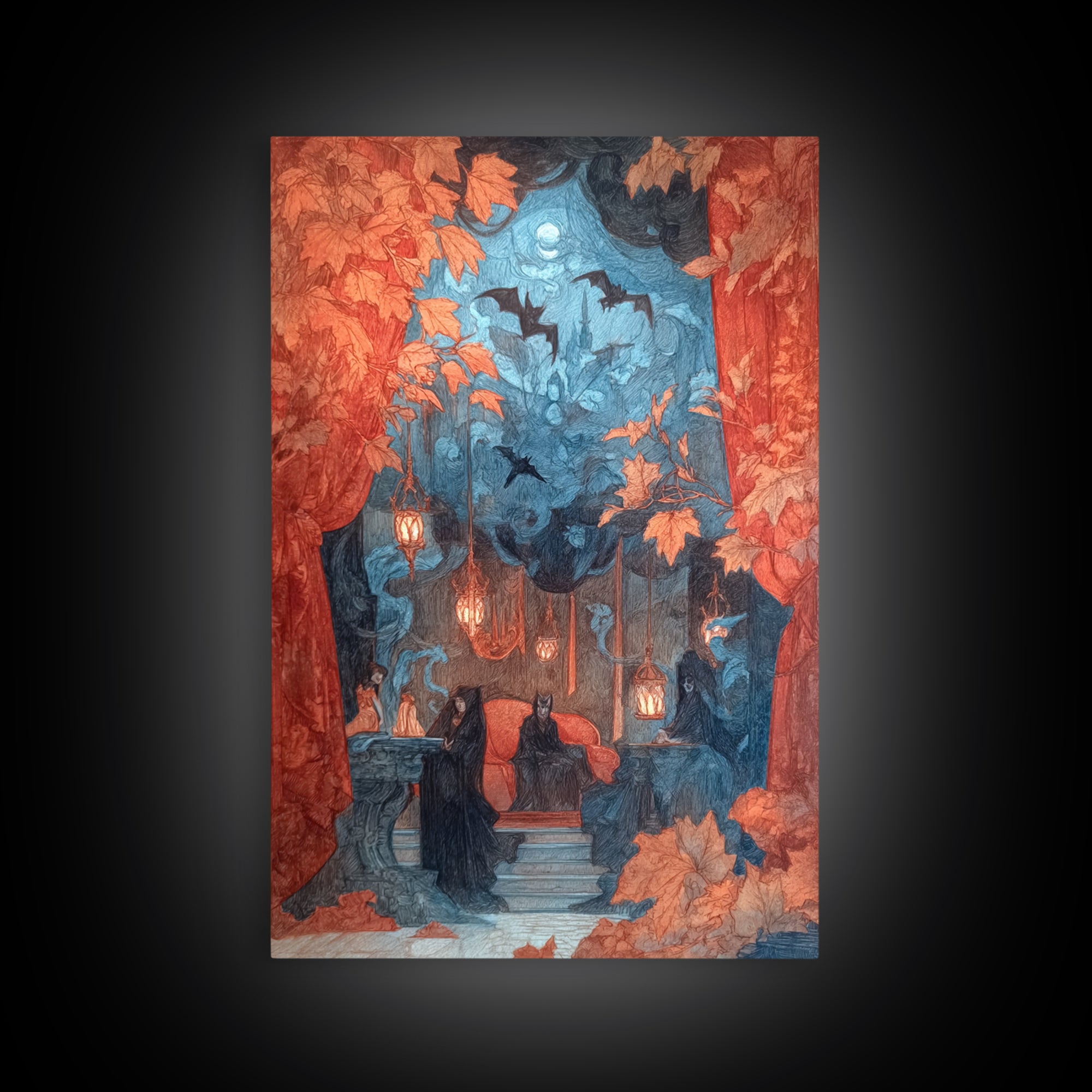 The Velvet Vampire Conservatory - Procession Scene, Occult Wall Decor, Vertical Wall Art, Canvas Print, Halloween Home Decor