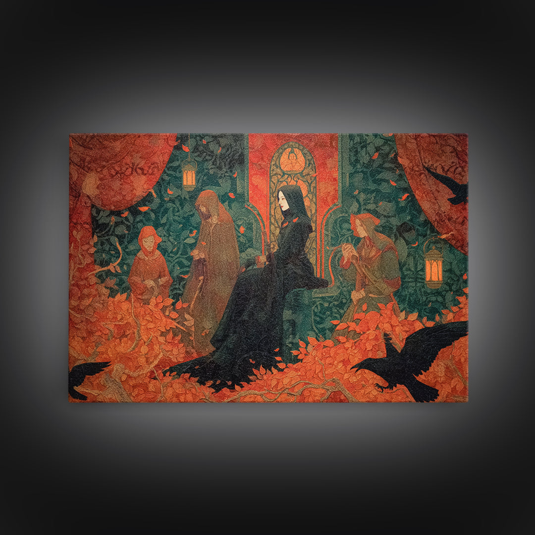 The Velvet Vampire Conservatory - Procession Scene, Occult Wall Decor, Landscape Wall Art, Canvas Print, Halloween Home Decor