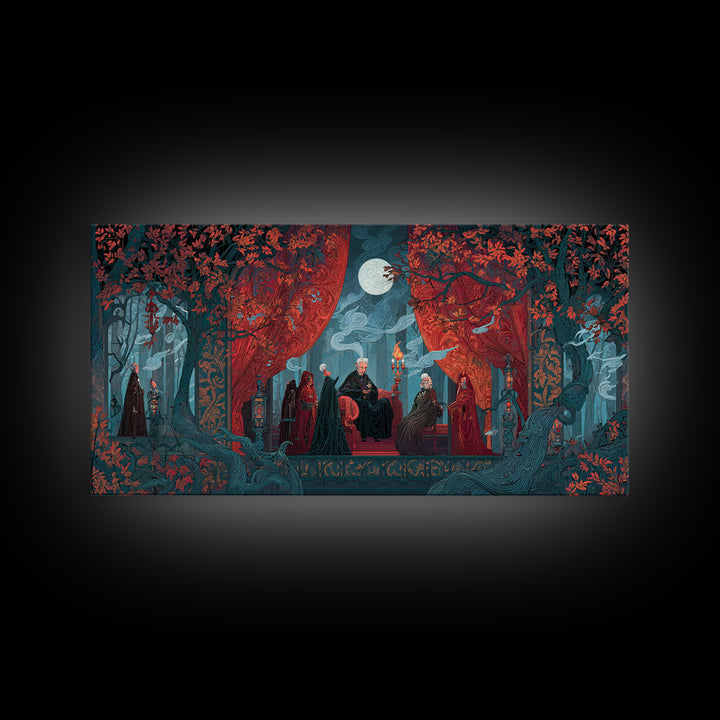 The Velvet Vampire Conservatory - Procession Scene, Gothic Home Decor, Wide Panoramic Art, Canvas Print, Halloween Home Decor