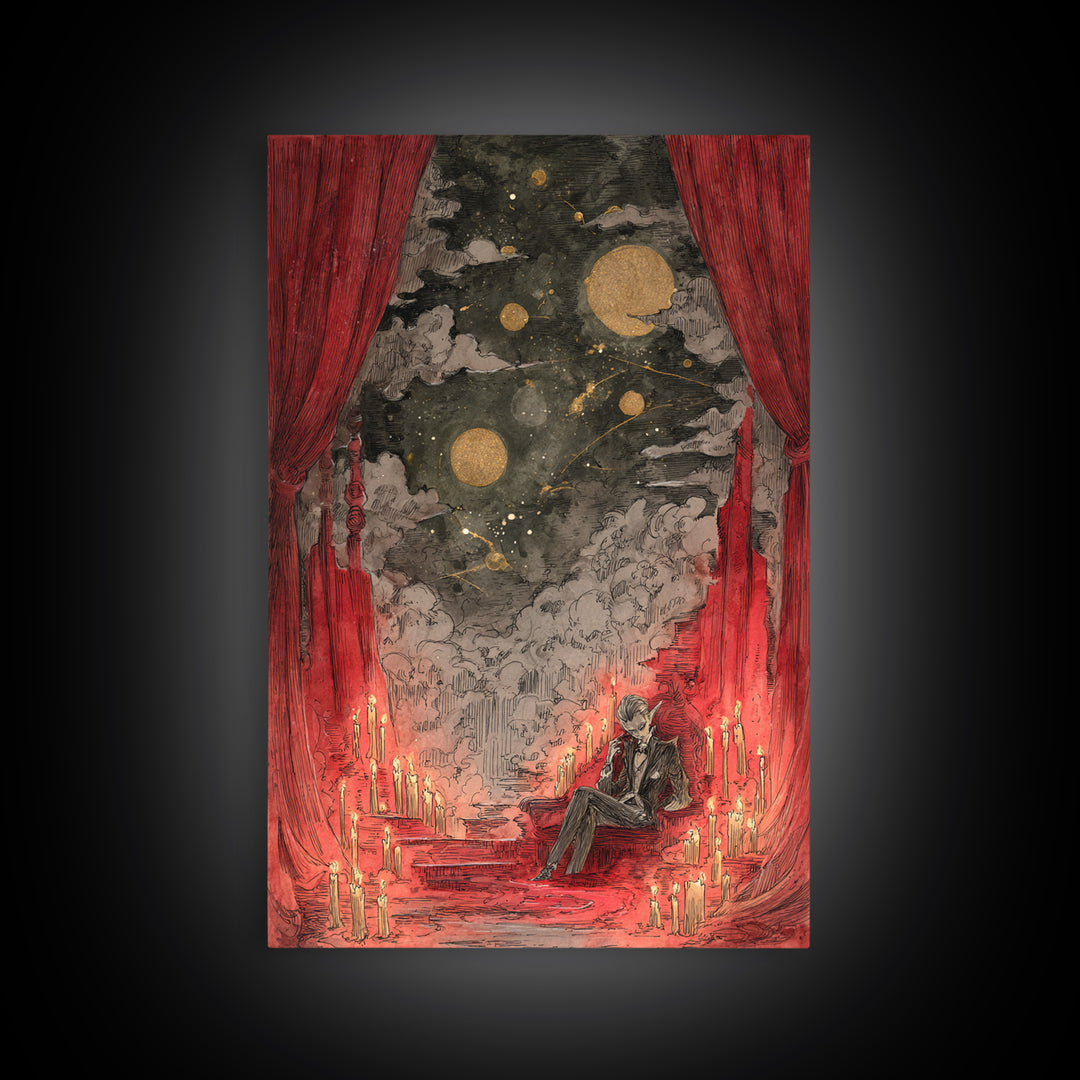 The Velvet Vampire Conservatory - Surreal Celestial Vision, Dark Fantasy Wall Art, Vertical Wall Art, Canvas Print, Halloween Home Decor