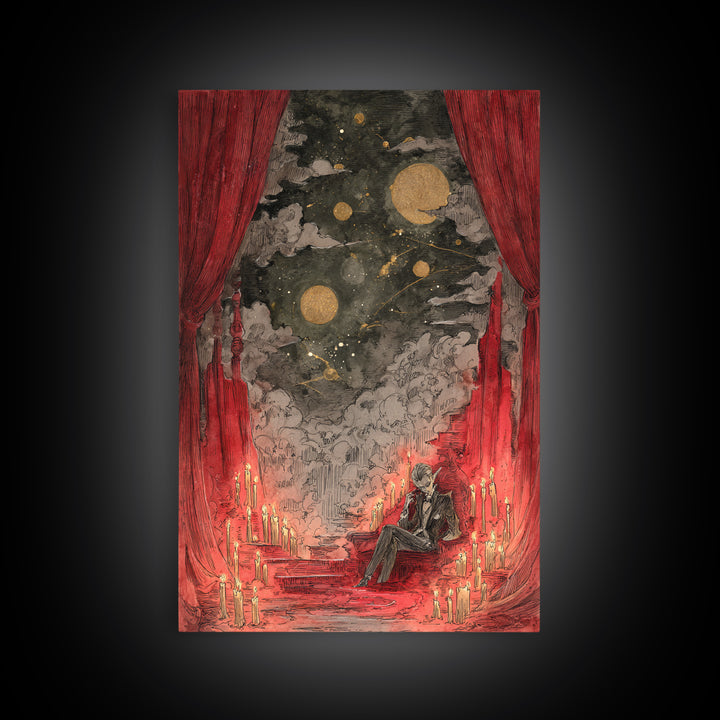 The Velvet Vampire Conservatory - Surreal Celestial Vision, Dark Fantasy Wall Art, Vertical Wall Art, Canvas Print, Halloween Home Decor