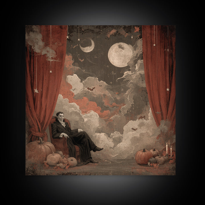 The Velvet Vampire Conservatory - Surreal Celestial Vision, Macabre Halloween Art, Square Wall Art, Framed Canvas Print, Gothic Wall Art