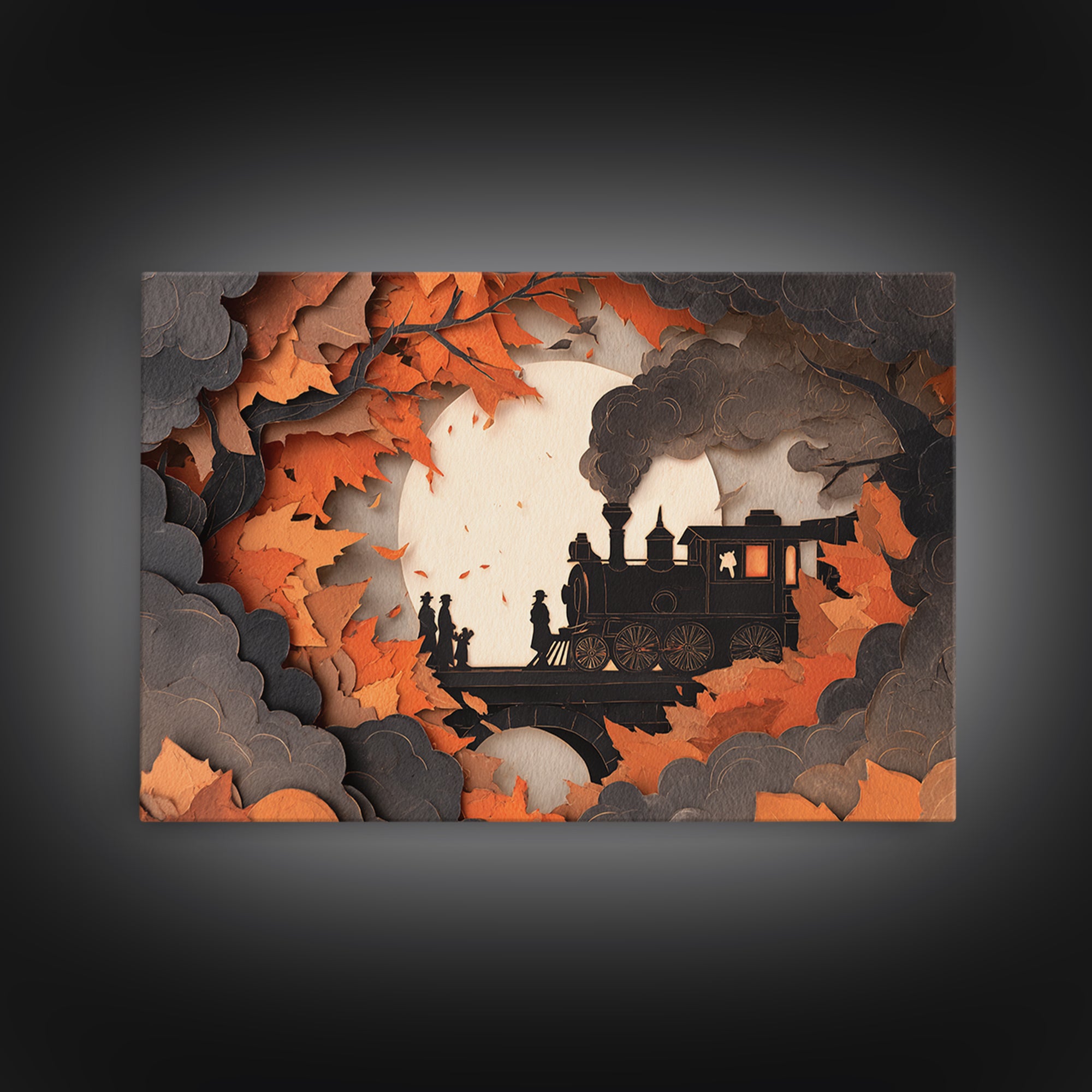The Phantom Train Of October - Icon Portrait, Halloween Wall Art, Landscape Wall Art, Framed Canvas Print, Halloween Home Decor