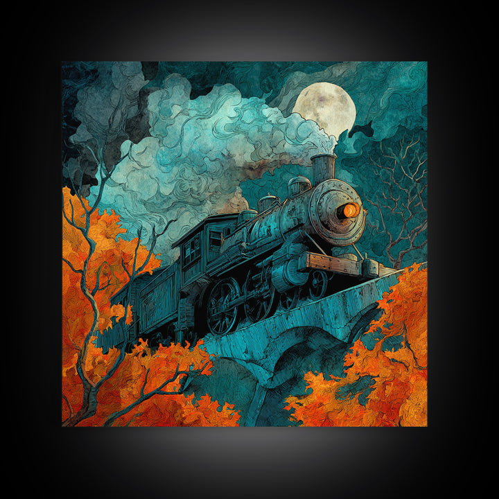 The Phantom Train Of October - Icon Portrait, Gothic Home Decor, Square Wall Art, Canvas Print, Halloween Home Decor, Gothic Wall Art