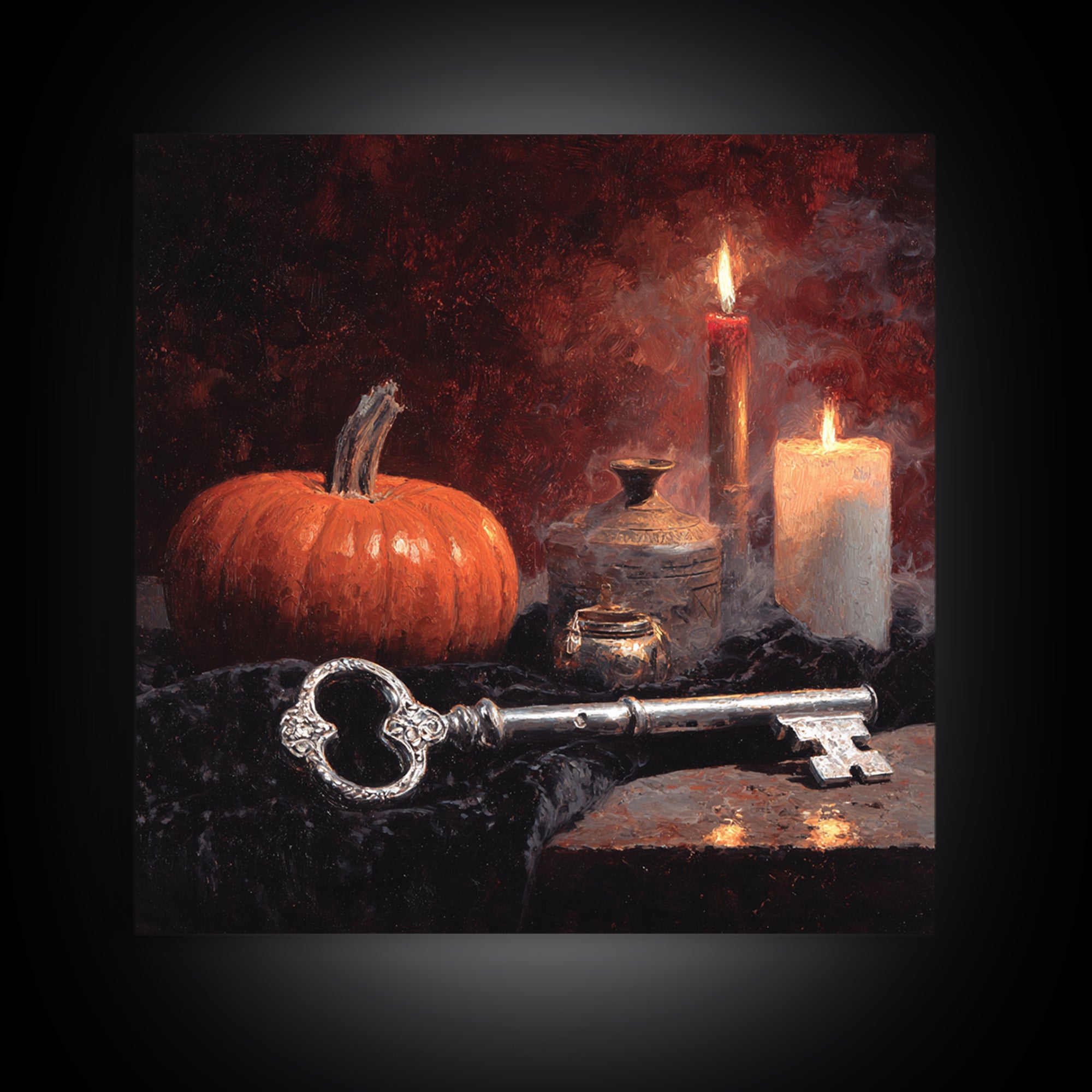 The Bone Key Still Life - Icon Portrait, Halloween Wall Art, Square Wall Art, Framed Canvas Print, Halloween Home Decor, Gothic Wall Art