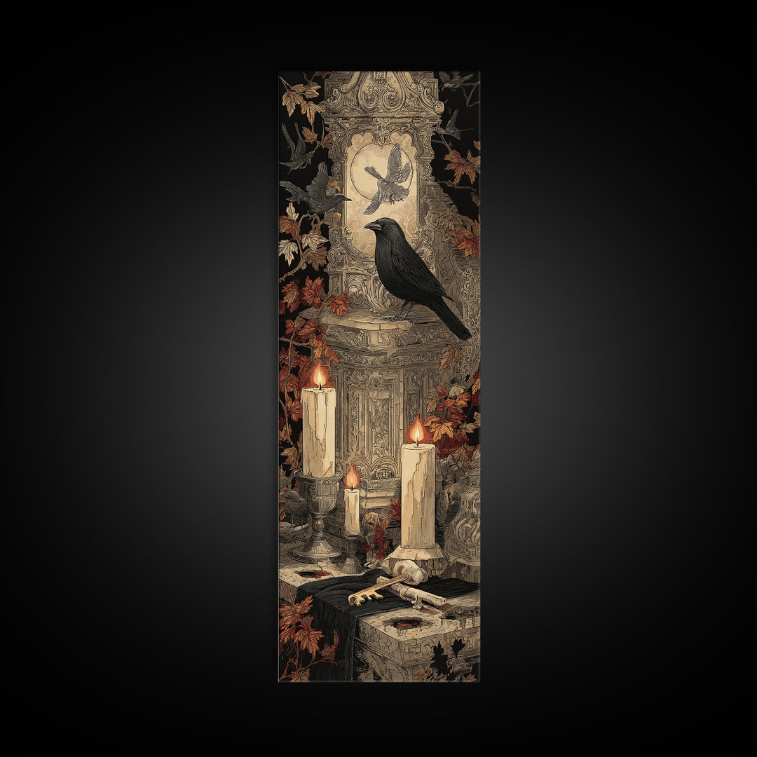 The Bone Key Still Life - Icon Portrait, Dark Fantasy Wall Art, Tall Narrow Wall Art, Canvas Print, Halloween Home Decor, Gothic Wall Art