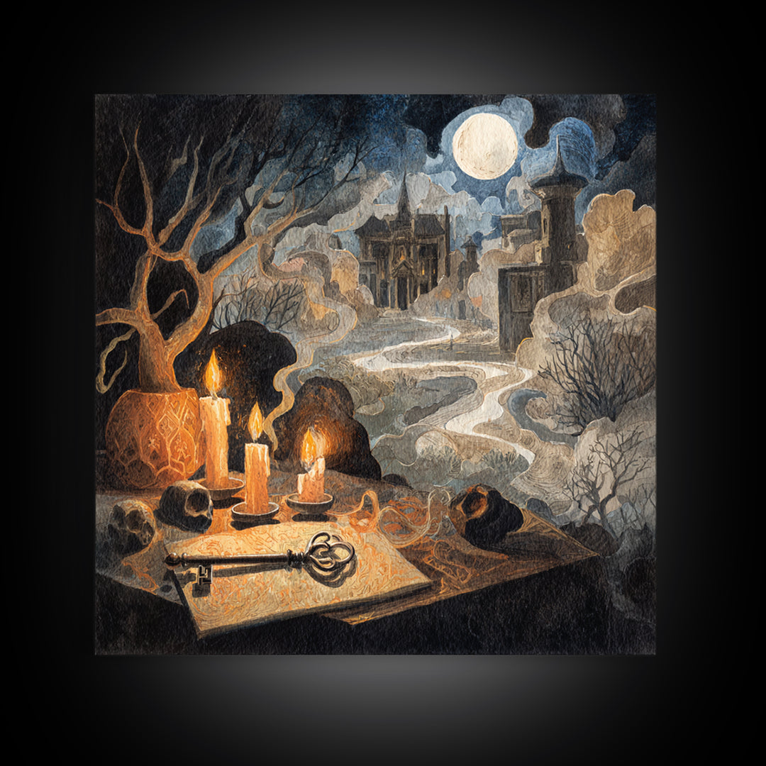 The Bone Key Still Life - Environmental Panorama, Gothic Home Decor, Square Wall Art, Canvas Print, Halloween Home Decor, Gothic Wall Art