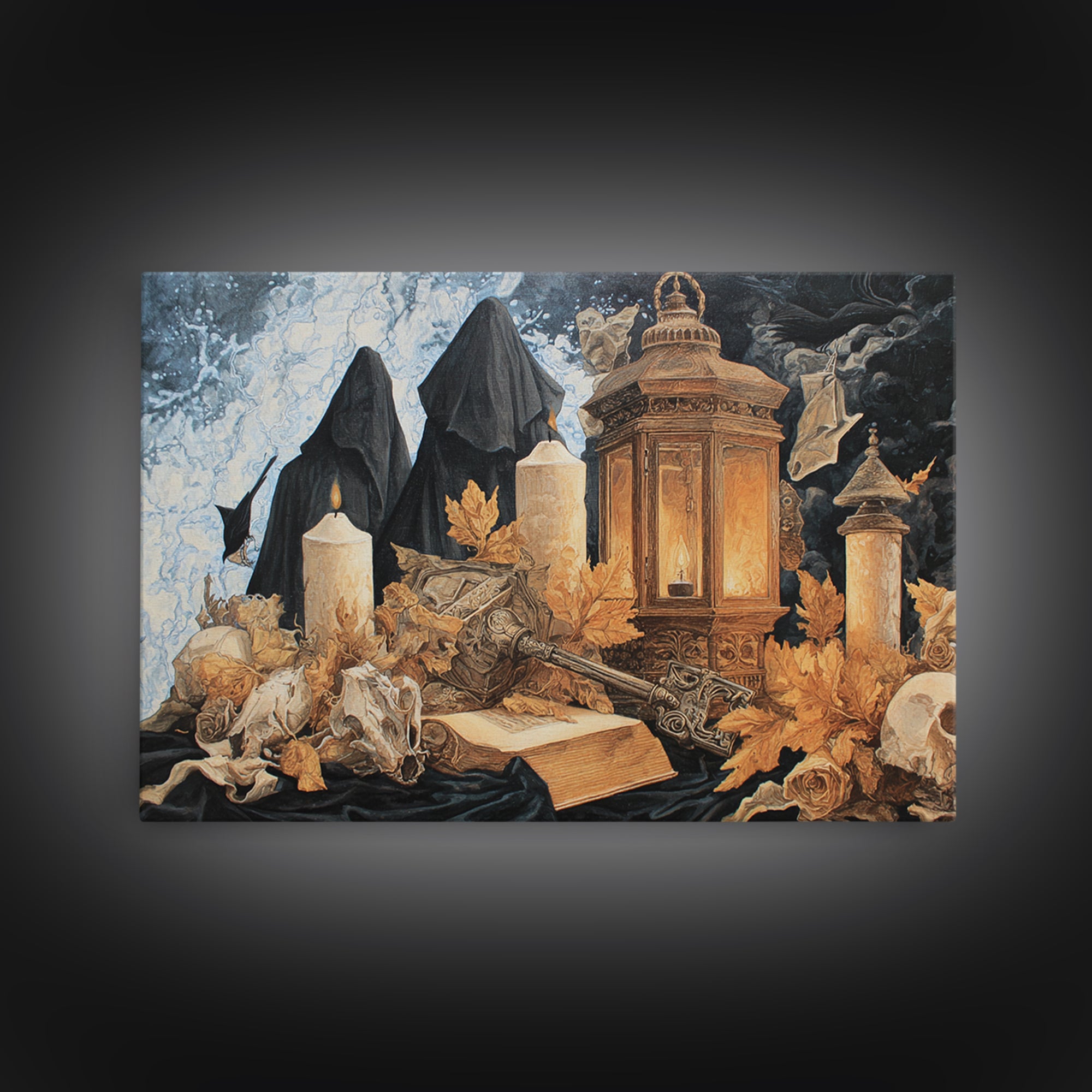 The Bone Key Still Life - Procession Scene, Spooky Wall Decor, Landscape Wall Art, Framed Canvas Print, Halloween Home Decor