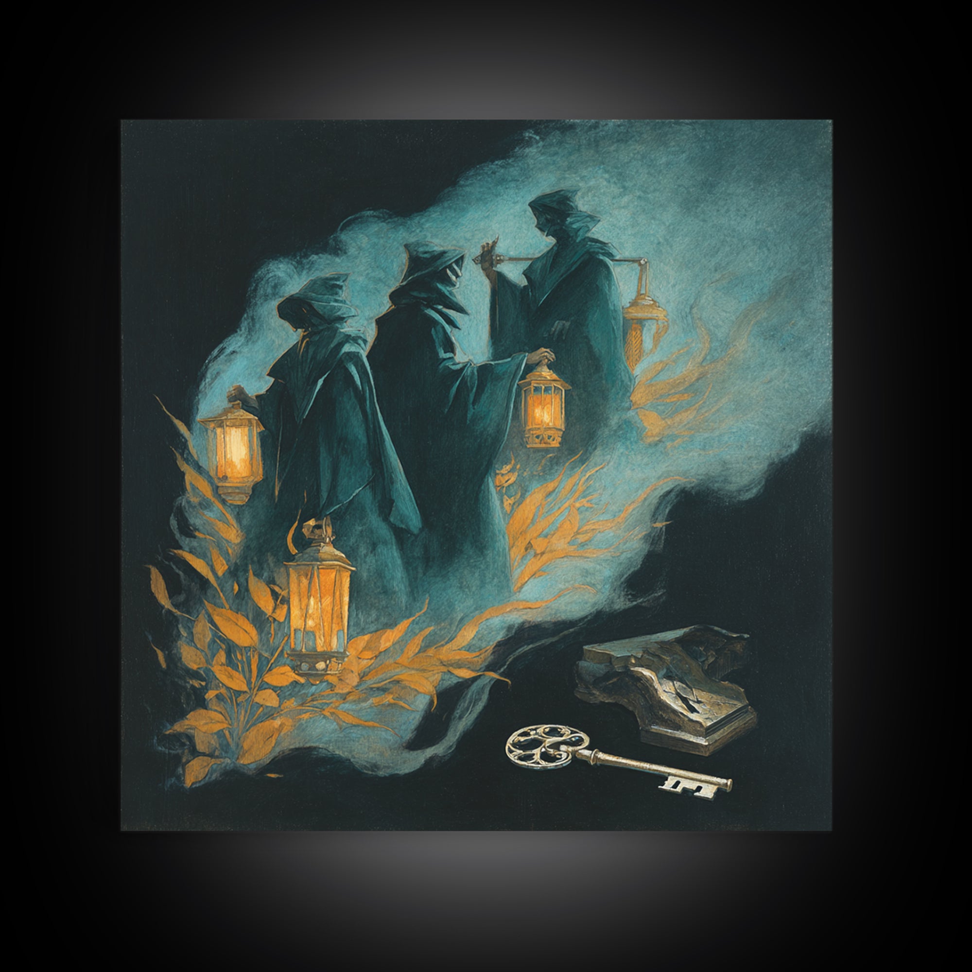 The Bone Key Still Life - Procession Scene, Halloween Wall Art, Square Wall Art, Framed Canvas Print, Halloween Home Decor, Gothic Wall Art