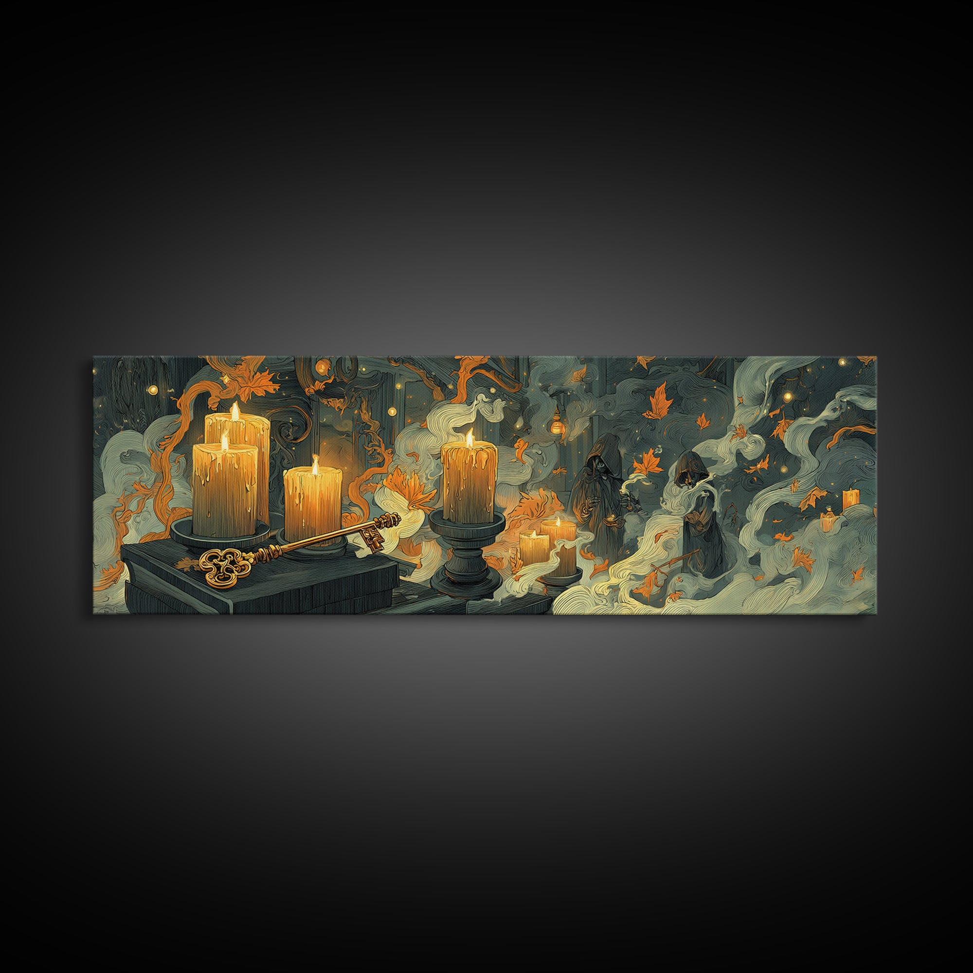 The Bone Key Still Life - Procession Scene, Spooky Wall Decor, Extra Wide Wall Art, Framed Canvas Print, Halloween Home Decor