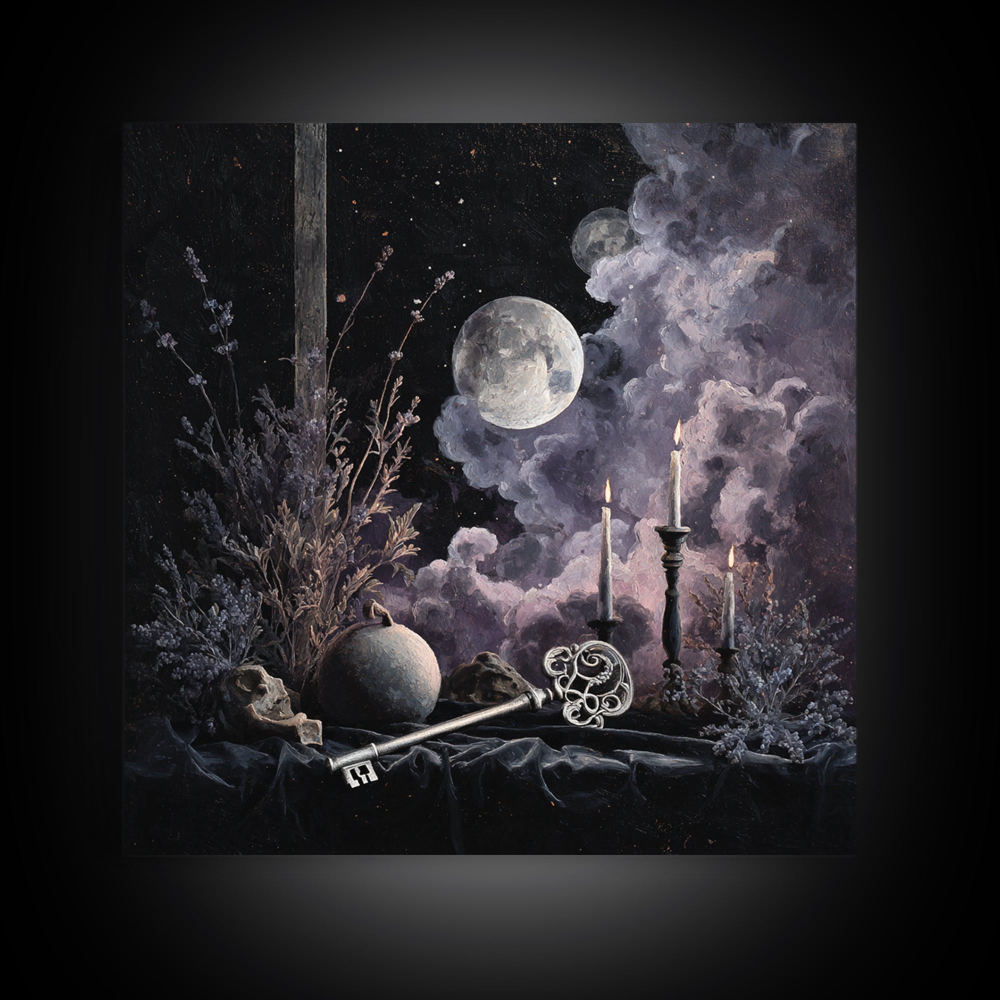 The Bone Key Still Life - Surreal Celestial Vision, Occult Wall Decor, Square Wall Art, Canvas Print, Halloween Home Decor, Gothic Wall Art