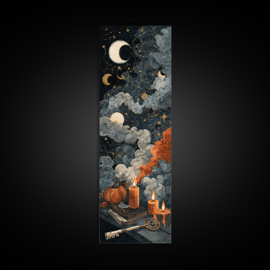 The Bone Key Still Life - Surreal Celestial Vision, Gothic Home Decor, Tall Narrow Wall Art, Canvas Print, Halloween Home Decor
