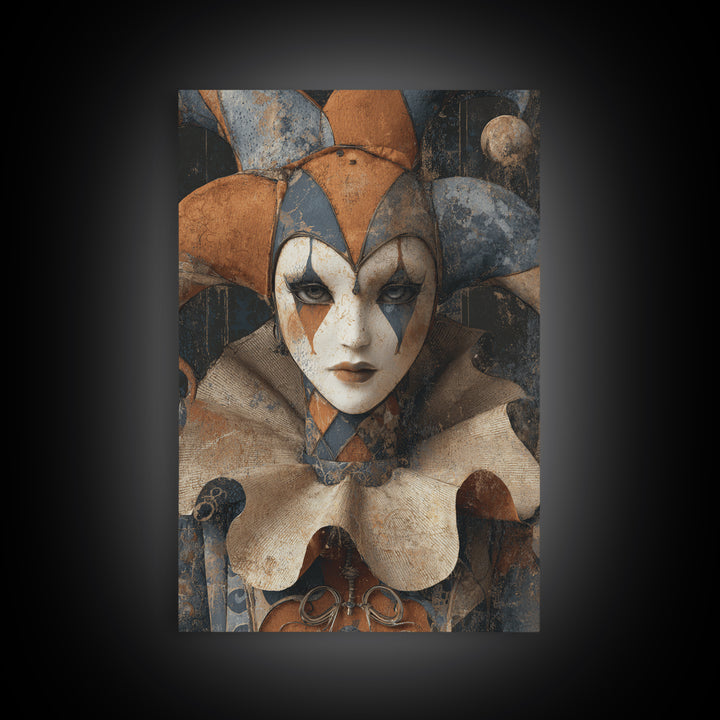 The Haunted Harlequin Doll - Icon Portrait, Dark Fantasy Wall Art, Vertical Wall Art, Canvas Print, Halloween Home Decor, Gothic Wall Art