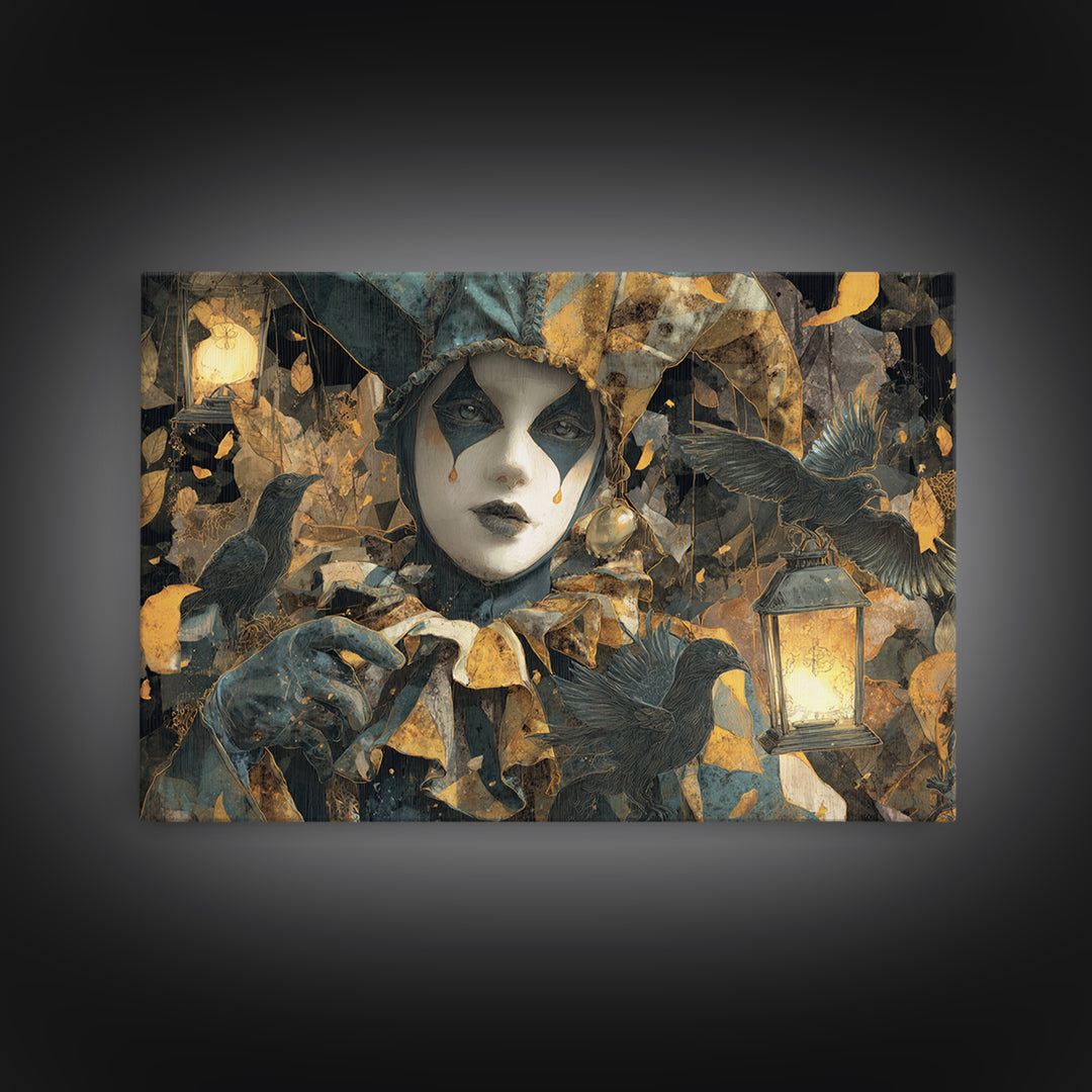 The Haunted Harlequin Doll - Procession Scene, Dark Fantasy Wall Art, Landscape Wall Art, Canvas Print, Halloween Home Decor