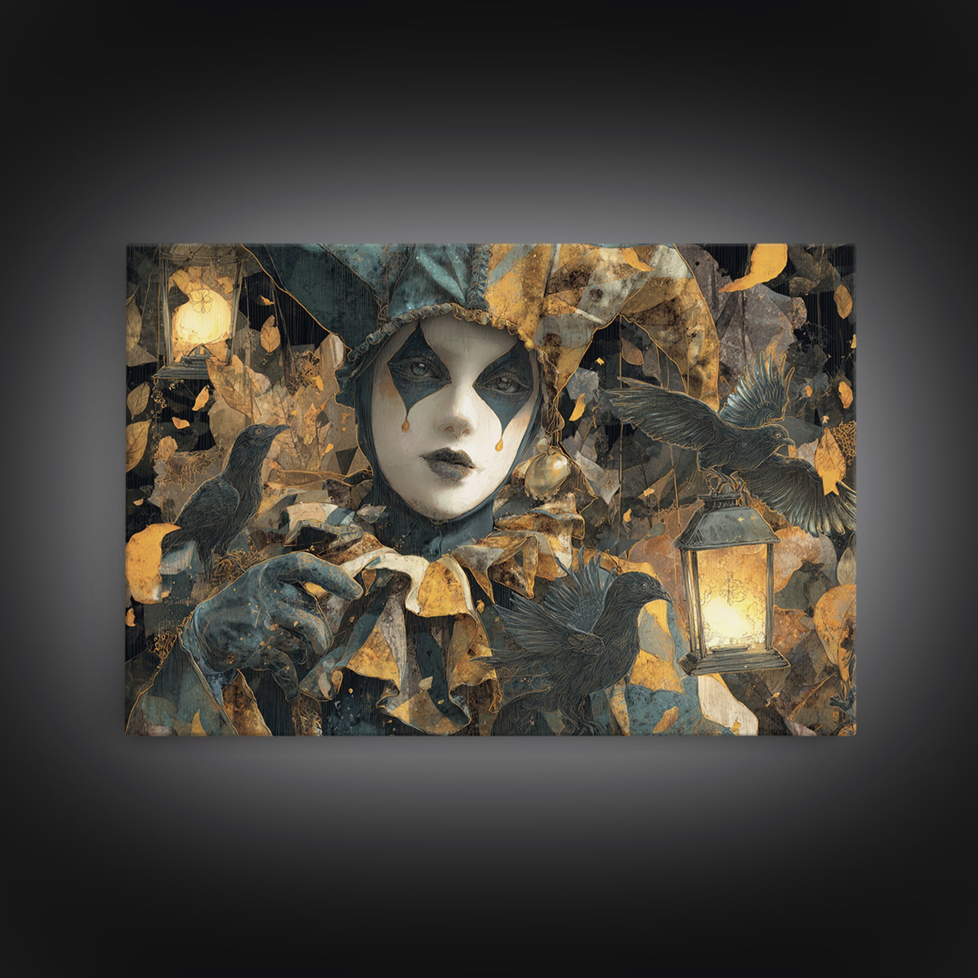 The Haunted Harlequin Doll - Procession Scene, Dark Fantasy Wall Art, Landscape Wall Art, Canvas Print, Halloween Home Decor