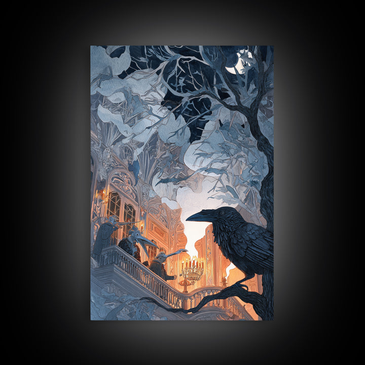 The Raven-Masked Ballroom - Icon Portrait, Macabre Halloween Art, Vertical Wall Art, Framed Canvas Print, Halloween Home Decor