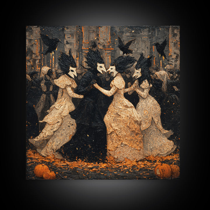 The Raven-Masked Ballroom - Icon Portrait, Gothic Home Decor, Square Wall Art, Canvas Print, Halloween Home Decor, Gothic Wall Art