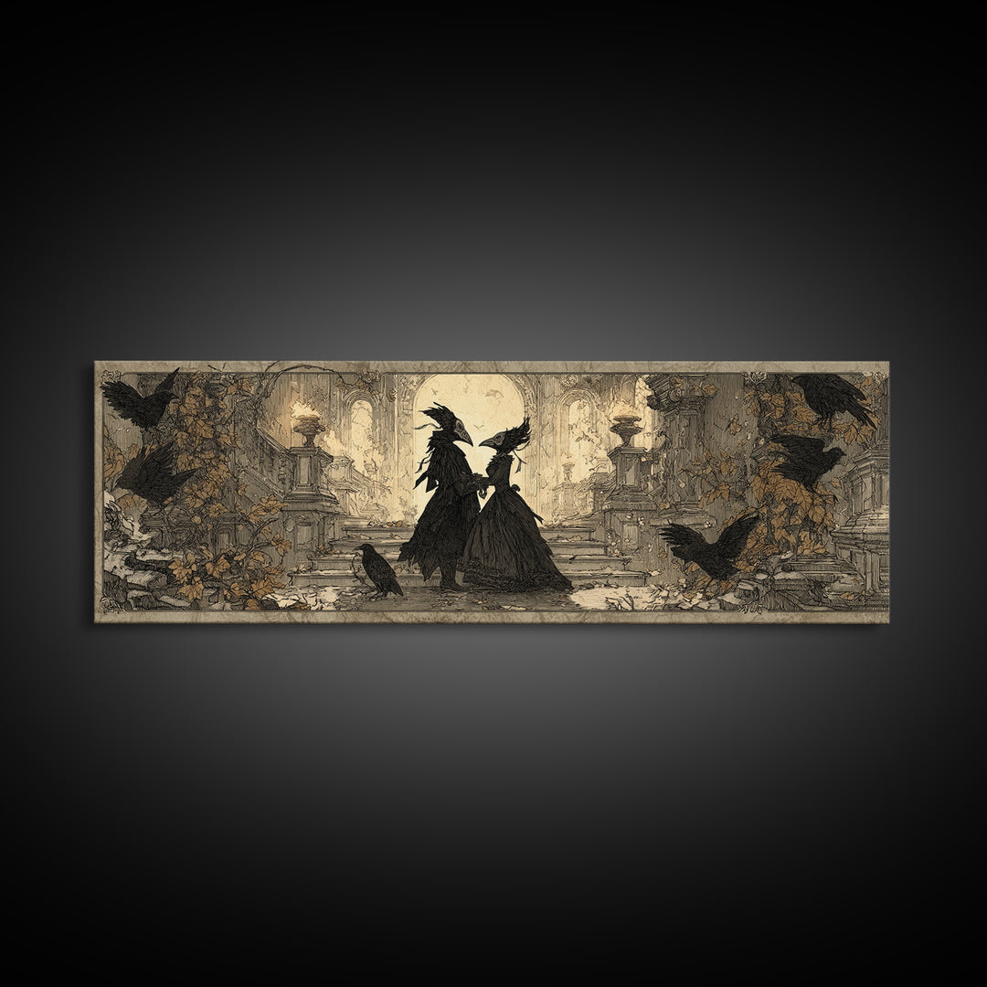 The Raven-Masked Ballroom - Icon Portrait, Gothic Home Decor, Extra Wide Wall Art, Canvas Print, Halloween Home Decor, Gothic Wall Art