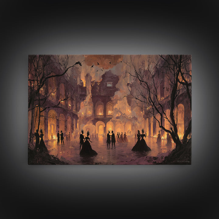 The Raven-Masked Ballroom - Environmental Panorama, Occult Wall Decor, Landscape Wall Art, Canvas Print, Halloween Home Decor